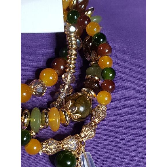 Set Of 4 Glass Bead Stackable Bracelets Multicolored Beads & Gold Tone Metal NEW - Picture 6 of 14